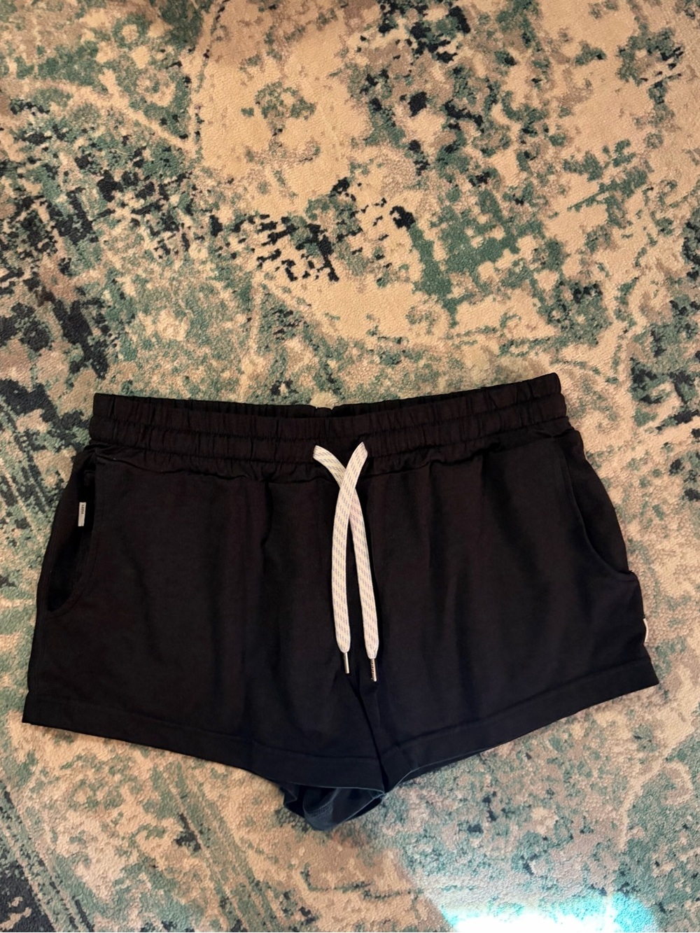 Vuori Black Athletic Drawstring Shorts with White Cord